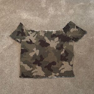 Camo Off-Shoulder Top